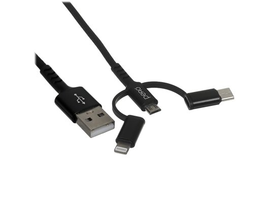 Кабель PERO DC-06 2А 2м универсальный 3 в 1 (Lightning/micro USB/Type-C) черный